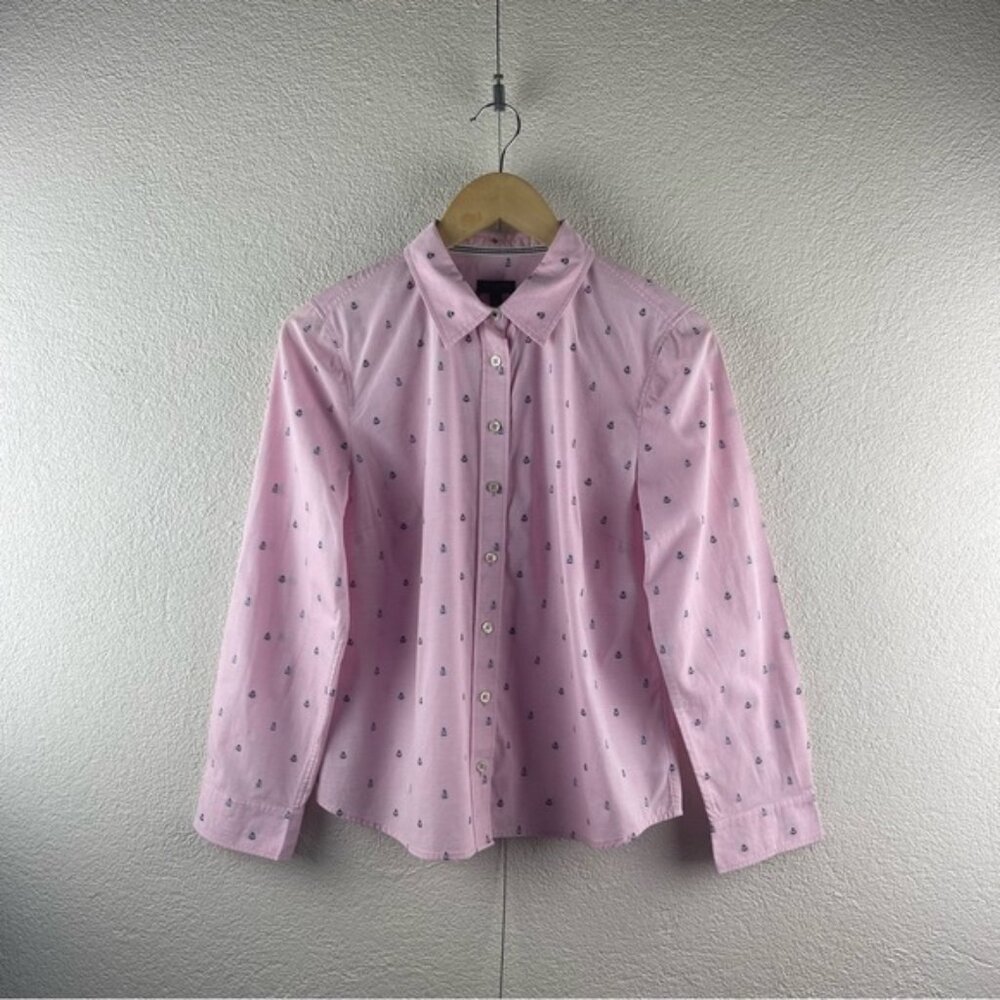 Talbots l MP Preppy Nautical Novelty Anchor Sailboat Long Sleeve Button-Up Shirt